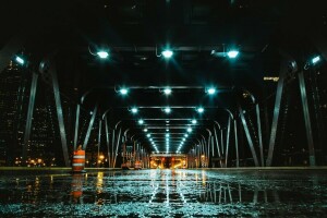 桥, 灯, 晚, 城市