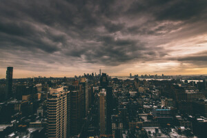 1WTC, เมฆ, ขอบฟ้า, แมนฮัตตัน, นิวยอร์ก, หนึ่งศูนย์การค้าโลก, OWTC, พลบค่ำ