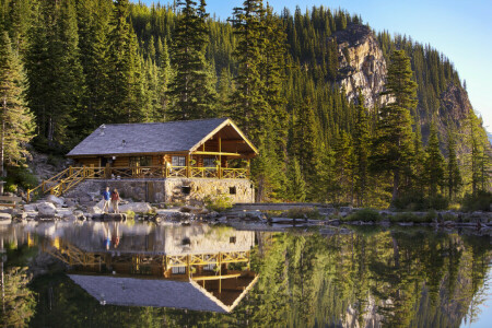 Danau Agnes, Alberta, Banff, Taman Nasional Banff, Cantik, Kanada, hutan, rumah