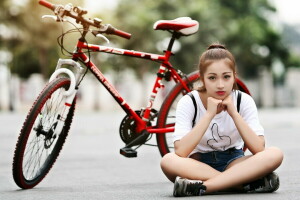 亚洲人, 自行车, 女孩