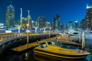 Dubai, malam, panorama, kota