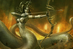 mũi tên, nghệ thuật, cây cung, ngực, Medusa, rắn, đuôi, Đàn bà