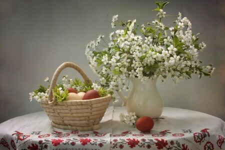 篮, 樱桃, 复活节, 蛋