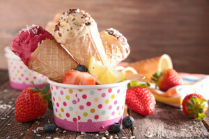 浆果, 甜点, 新鲜, 冰淇淋, 草莓, 甜