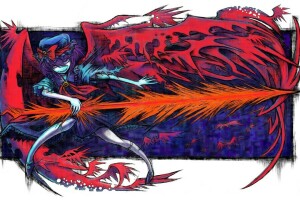 sayap kelelawar, oleh Aouji, mata jahat, seringai, Kegilaan, terobsesi, Proyek Timur, mata merah