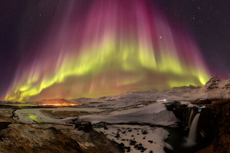 Islandia, malam, Cahaya utara, bintang