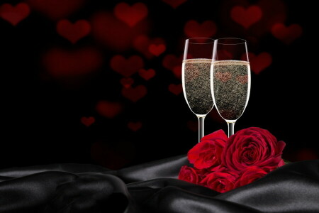 礼品, 眼镜, 心, 爱, 浪漫, 玫瑰花, 情人节, 葡萄酒