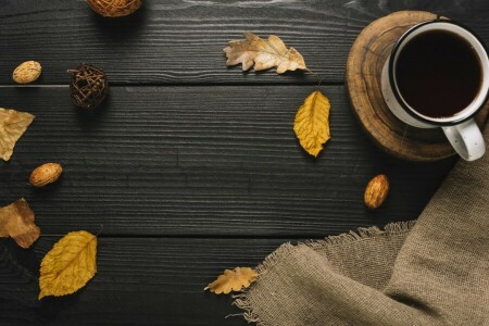 秋季, 背景, 咖啡, 多彩的, 杯子, 树叶, 杯, 树