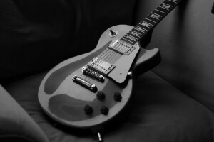 putih hitam, hitam dan putih, Gibson, gitar, string, paul