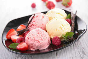 浆果, 冰淇淋, 覆盆子, 草莓, 夏季
