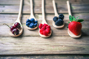 浆果, 黑莓, 蓝莓, 樱桃, 新鲜, 覆盆子