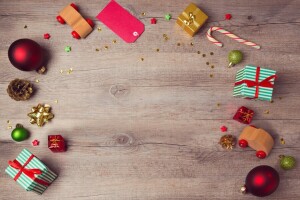 크리스마스, 장식, 선물, 명랑한, 새해, 목재