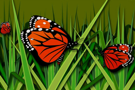 蝴蝶, 数字, 草, 向量