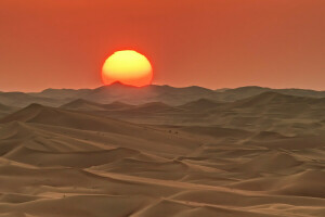 阿布扎比, 巴汉, 沙漠, 日落, 太阳, 阿联酋