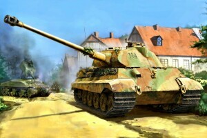 Batalyon Panzer Berat 503, jalan, belukar, merokok, Perang Dunia Kedua, Wehrmacht, Depan barat, М4 Sherman