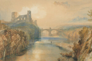Jembatan, Kastil Barnard, pemandangan, gambar, sungai, William Turner