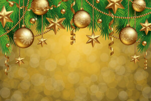 bola, hari Natal, dekorasi, keemasan, Gembira, Tahun baru, pohon