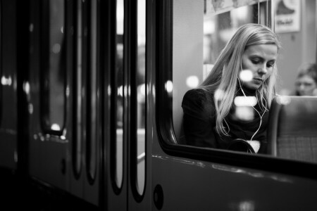 女の子, ヘア, 唇, 都市, 列車, 窓