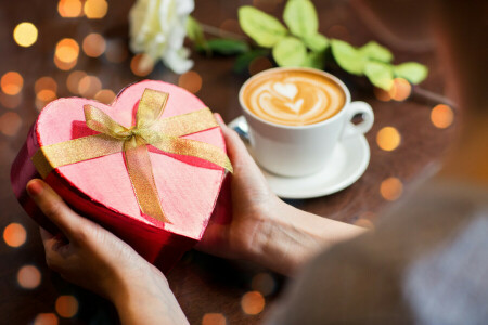 咖啡, 杯子, 心, 爱, 浪漫, 甜