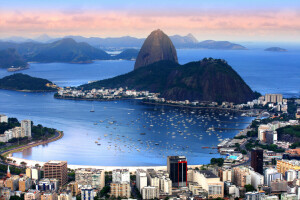 Teluk, kapal, Brazil, pantai, rumah, gunung, panorama, Rio de Janeiro