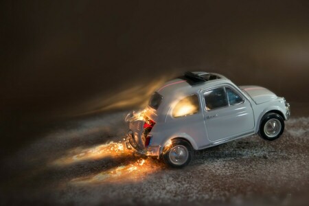 Fiat 500, ngọn lửa, Máy móc, vĩ mô, mô hình, đồ chơi