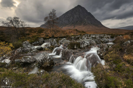 Badlands Etive Mòr, awan, Gunung, Skotlandia, Dataran Tinggi Skotlandia, batu, aliran