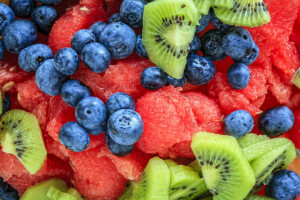 buah beri, bluberi, pencuci mulut, segar, buah, salad buah, buah-buahan, Kiwi
