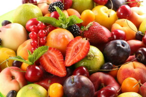 장과, 체리, 신선한, 과일, 과일, 복숭아, 자두, 딸기