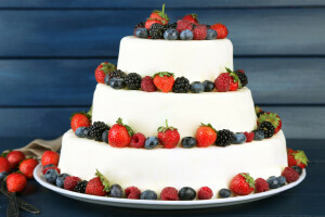 浆果, 黑莓, 蓝莓, 蛋糕, 蛋糕, 奶油, 甜点, 覆盆子