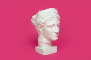 diễn viên, thạch cao, cái đầu, người đứng đầu Diana, nền màu hồng, đầu thạch cao, điêu khắc