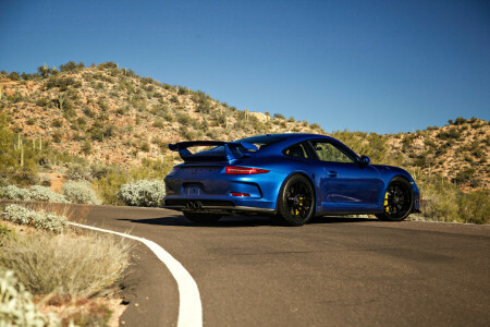 911, 蓝色, GT3, 保时捷, 超级跑车