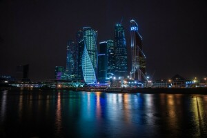 đèn nền, trung tâm thương mại, thủ đô, các tòa nhà cao tầng, Phản xạ ánh sáng, Matxcơva, thành phố Moscow, Sông Moscow
