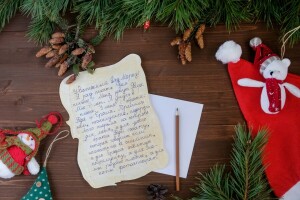 sepucuk surat untuk Santa Claus, dekorasi, cabang pohon cemara, topi, liburan, Karandash, Tahun baru