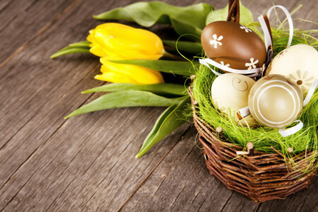 dekorasi, Paskah, telur, bunga-bunga, senang, musim semi, tulip