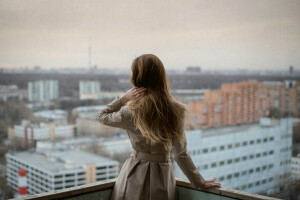 雰囲気, バルコニー, 女の子, モスクワ, どんよりした, ラドミラ・サディコワ, 都市, 見る