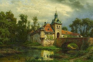 1871, オーガスト・レビン・フォン・ヴィラ, オーガストフォンヴィラ, ドイツの風景画家, キャンバスに油彩, 馬に乗って戻る
