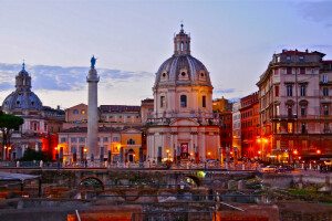 Gereja, kolom, Italia, Roma, matahari terbenam, langit