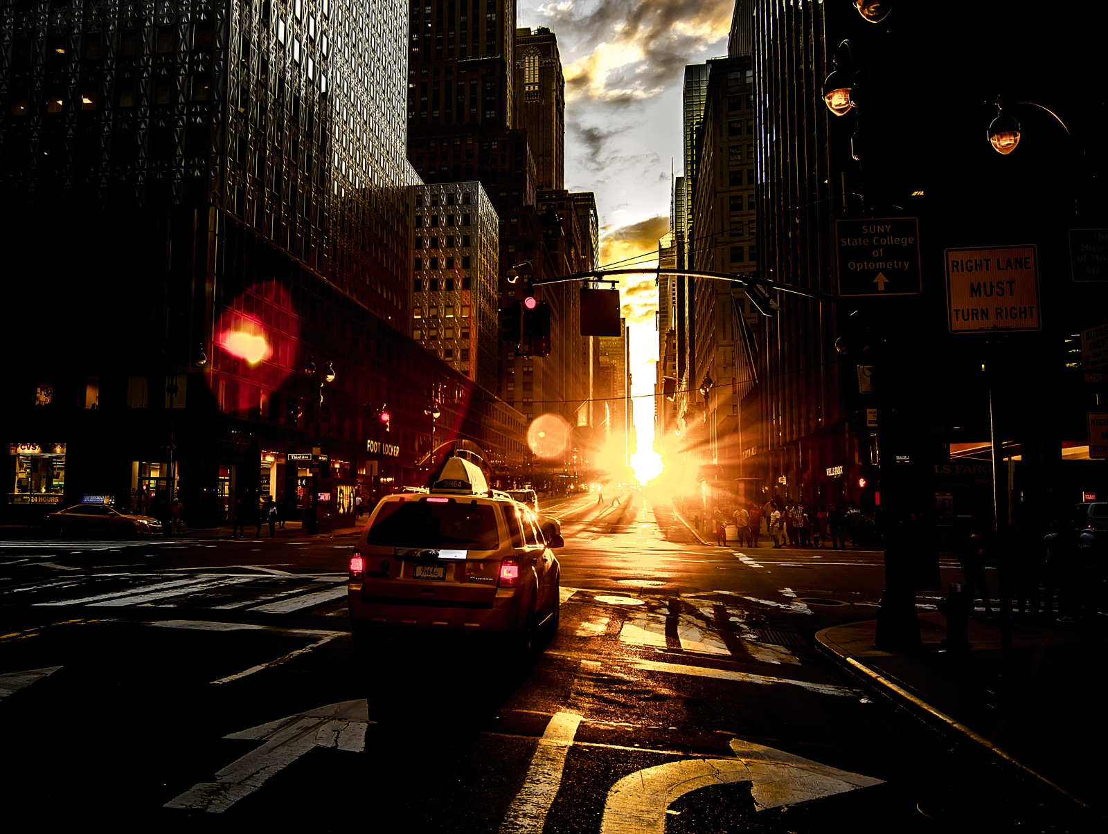 ถนน, บ้าน, รุ่งอรุณ, เรืองแสง, ดวงอาทิตย์, นิวยอร์ก, รถแท็กซี่
