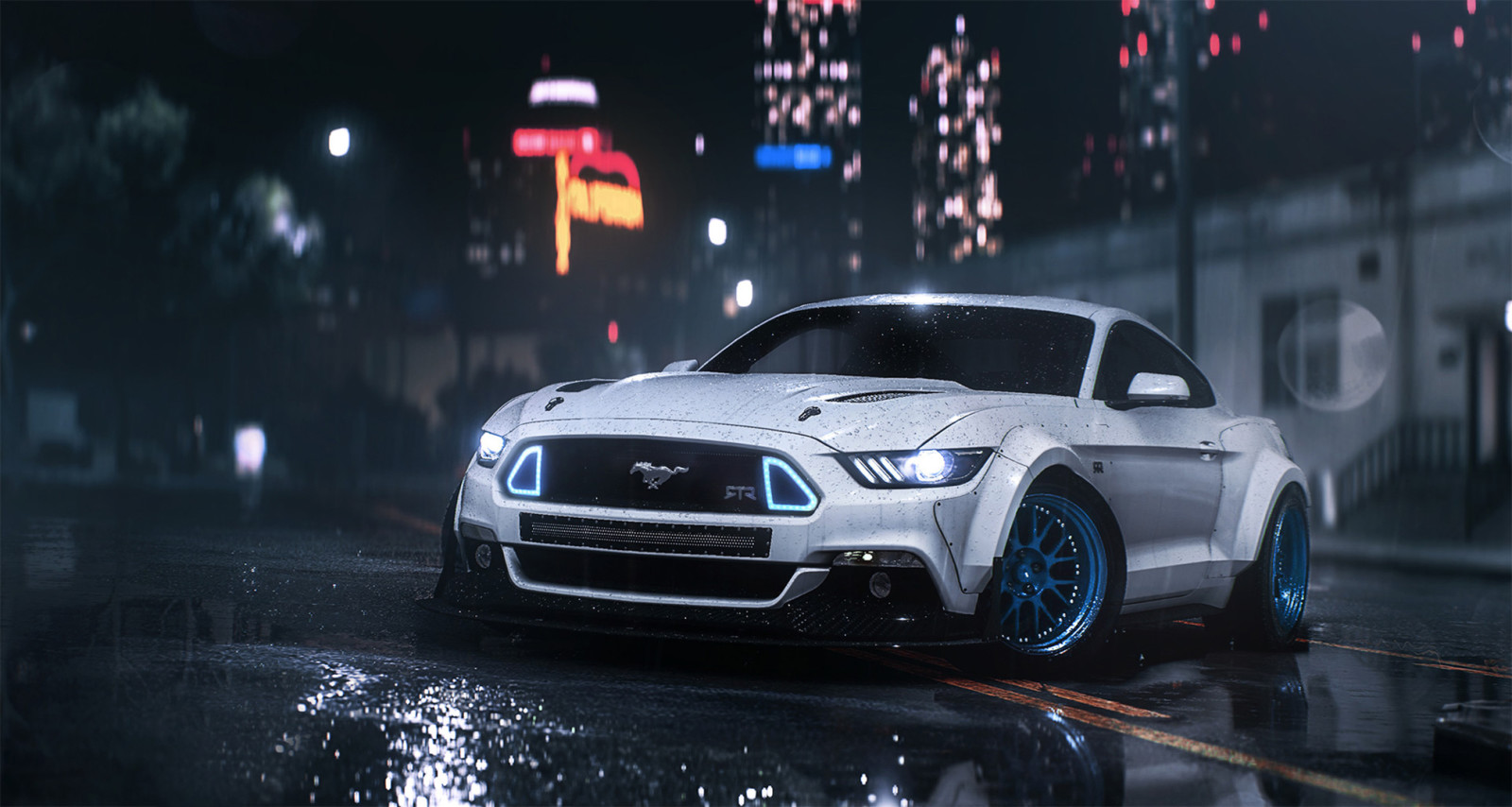 xe hơi, Mustang, Ford, đêm, mưa, Trước mặt, RTR, 2016