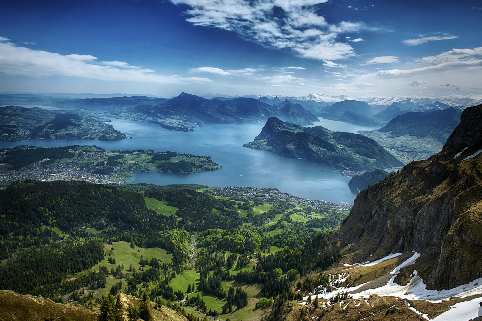 Swiss, danau, gunung, panorama, pemandangan dari atas, Danau Lucerne