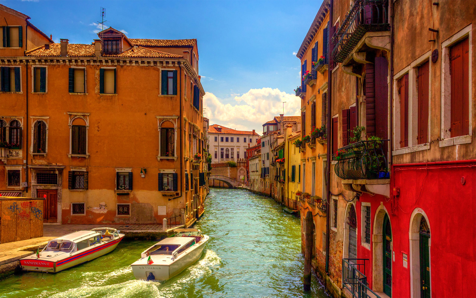langit, saluran, rumah, perahu, Italia, Venesia, jembatan