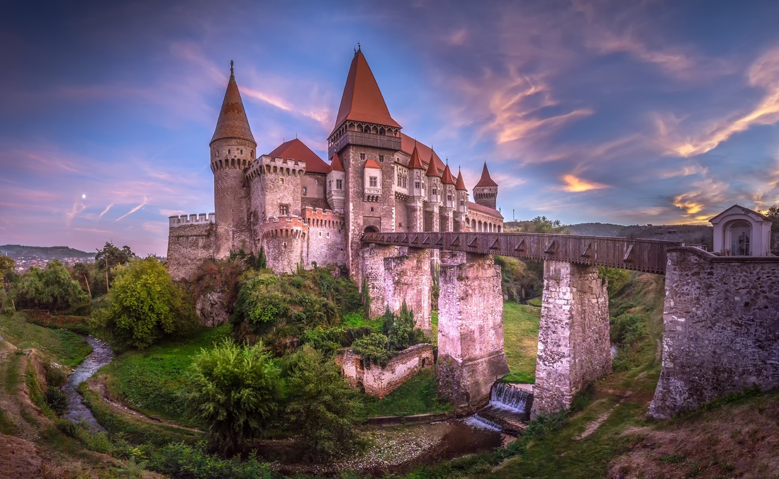 sungai, Jembatan, Kastil, Rumania, Transylvania, Hunedoara, Kastil Corvin, Kastil Corvin
