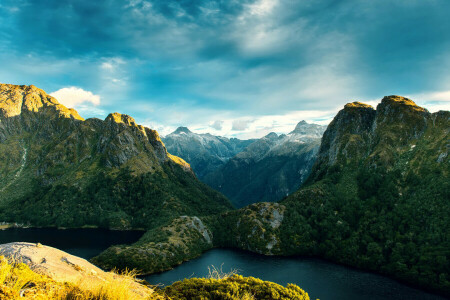 フィヨルド, 山, ニュージーランド, 岩