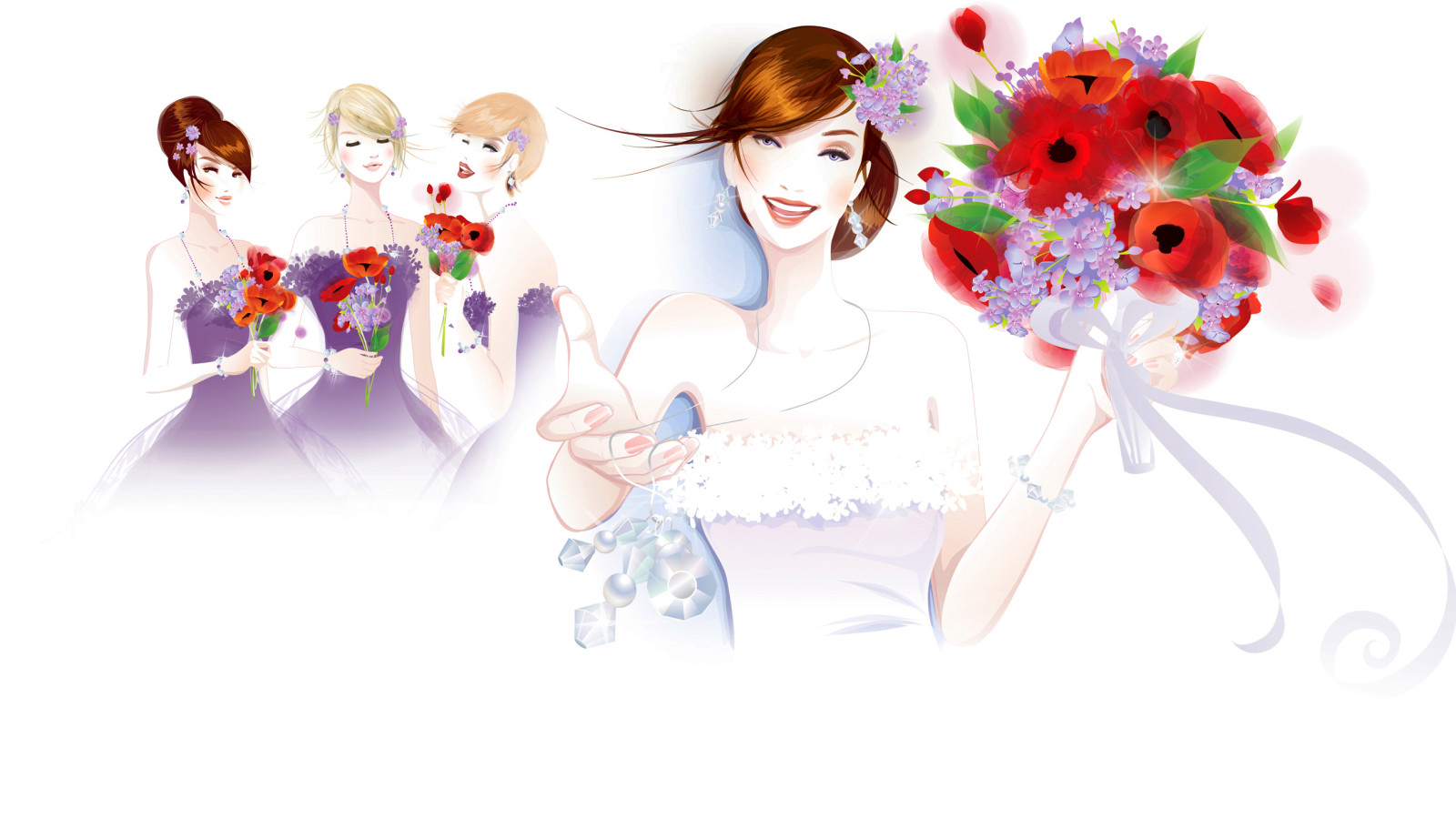 dekorasi, tersenyum, bunga-bunga, mode, pengantin, karangan bunga, pacar perempuan, gaun