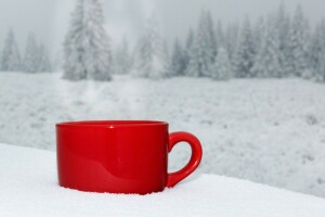 コーヒー, カップ, 風景, 自然, 雪, 冬