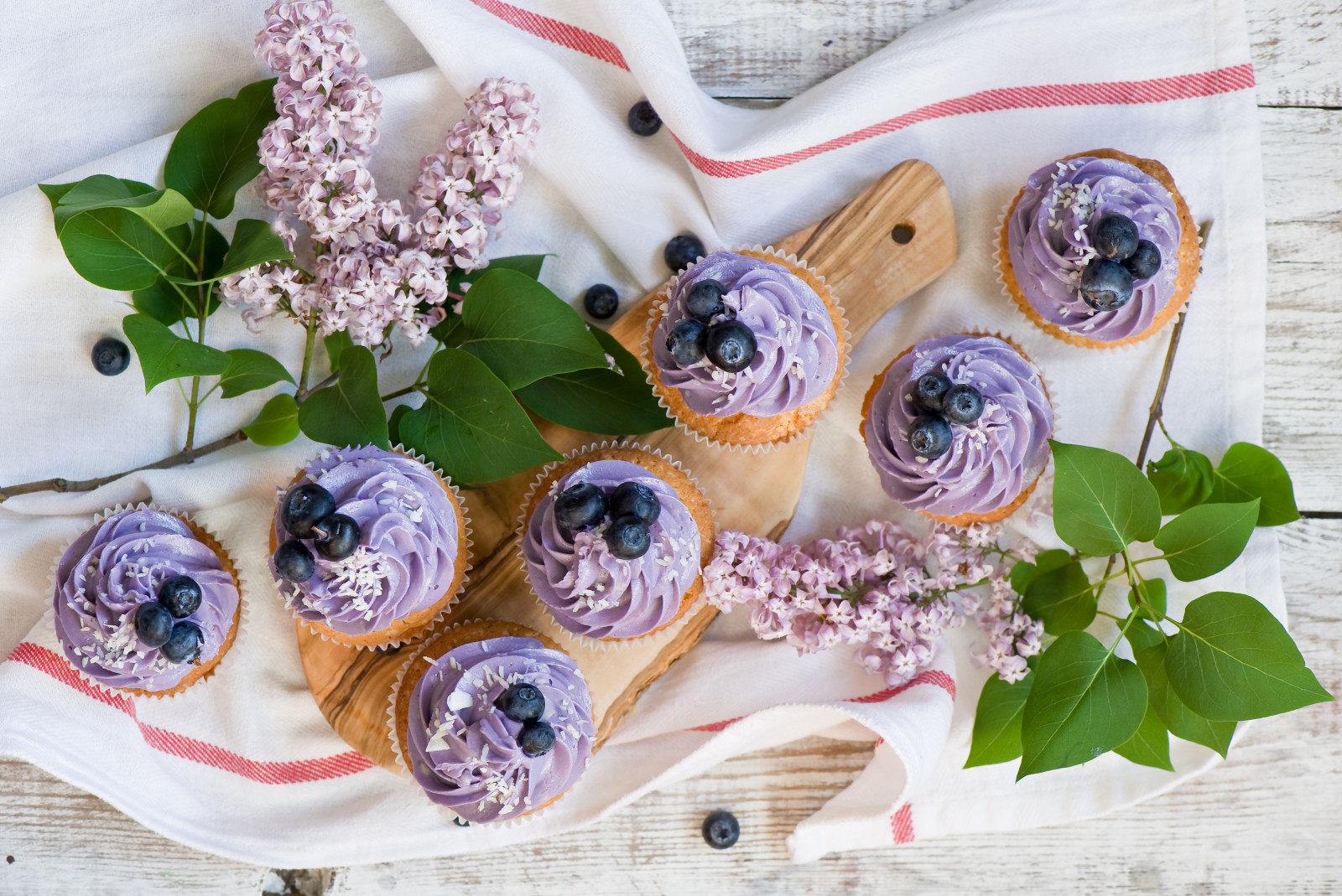 紫丁香, 浆果, 蓝莓, 奶油, 纸杯蛋糕, 毛巾
