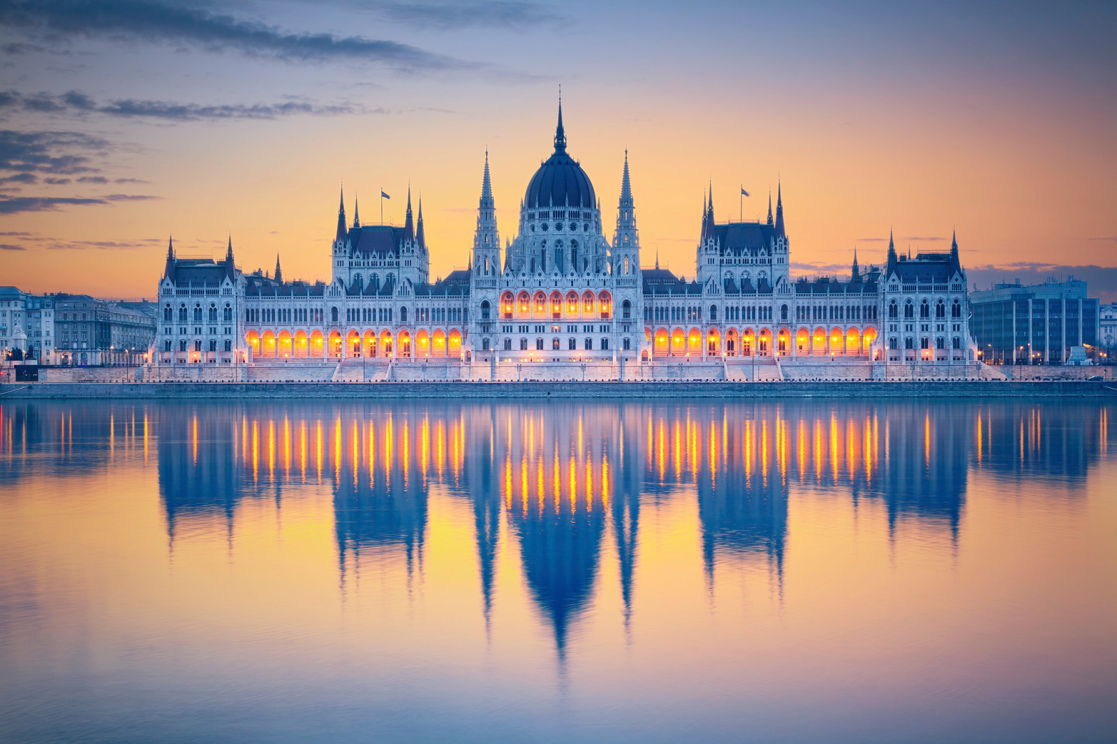 thành phố, phản ánh, buổi sáng, Hungary, Budapest, Quốc hội