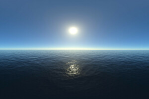 もや, 地平線, 反射, フリル, 海, スペース, 空, 太陽