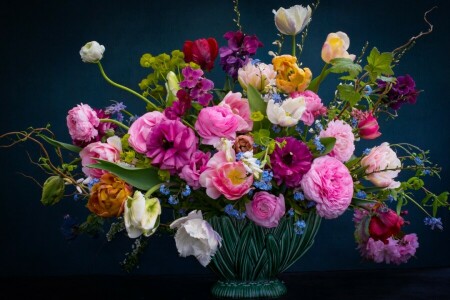 Latar Belakang, buket, Erysimum, bunga-bunga, Ranunculus, mawar, tulip, vas