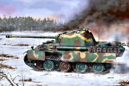 평균, 독일, 표범, Pz.Kpfw.V Ausf G, 연기, 눈, 탱크